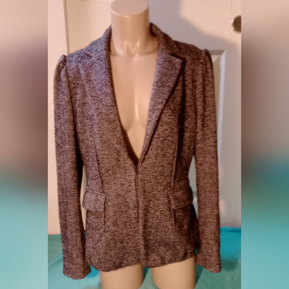 ANN TAYLOR GRAY TWEED JACKET, SIZE 10
